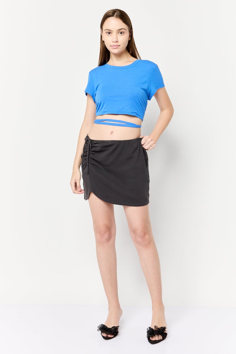 Aerie Women Ruched Rib Mini Skirt, Dark Grey - Image 2